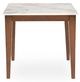 Michael Amini® Balboa White Marble End Table with Warm Walnut Legs-2