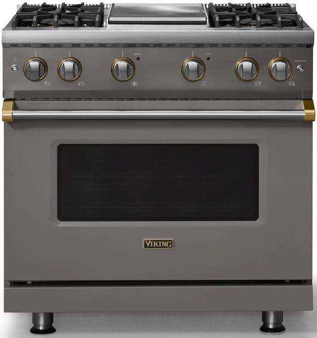 Viking® 5 Series 36" Damascus Gray Pro Style Gas (LP) Range with Brushed Brass Trim-0