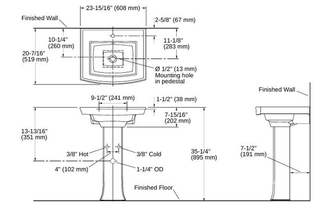 Kohler Archer® Biscuit 24" Single-Hole Rectangular Pedestal Bathroom Sink-1