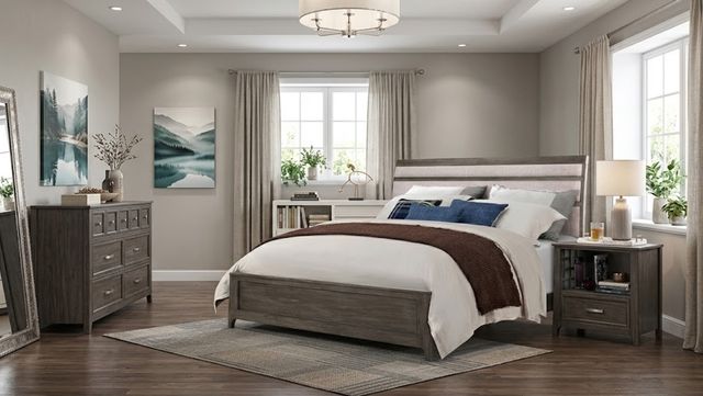 Bernards Modesto Taupe Upholstered King Panel Bed-1