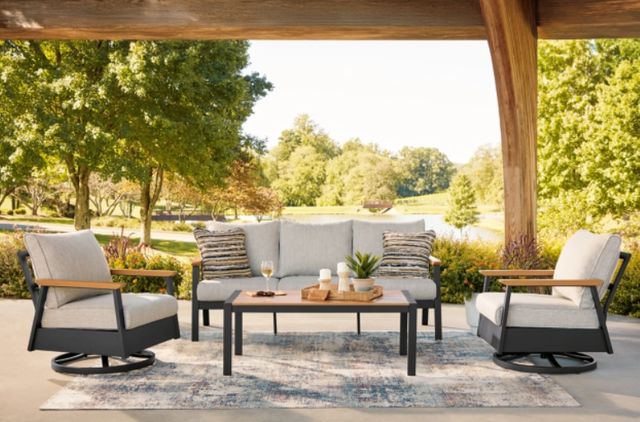 Signature Design by Ashley® Carmel Highlands 4-Piece Beige/Dark Brown Aluminum/Fabric Outdoor Conversation Set-1