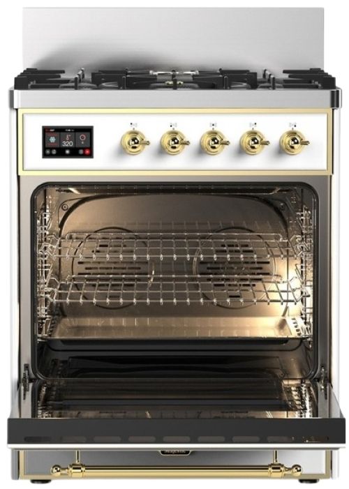 Ilve® Majestic III 30" Custom Pro Style Dual Fuel Natural Gas Range with 5 Black Brass Burners and Brass Trim-1