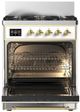 Ilve® Majestic III 30" Custom Pro Style Dual Fuel Natural Gas Range with 5 Black Brass Burners and Brass Trim-1