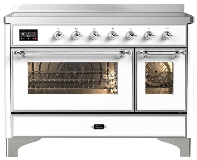 Ilve® Majestic III 48" White Pro Style Induction Range with Triple Glass Door and Chrome Trim-0