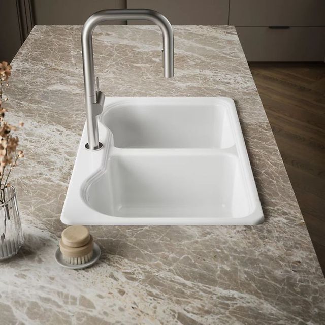 KOHLER® Hartland® White 33" 1-Faucet Hole Top-Mount Double-Bowl Kitchen Sink-2
