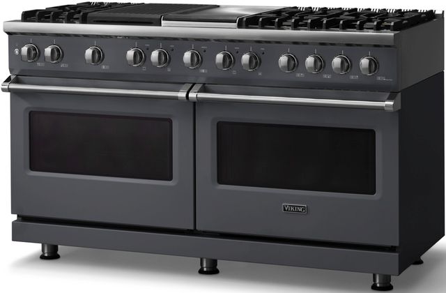 Viking® 5 Series 60" Cast Black Pro Style Dual Fuel (LP) Range with Polished Chrome Trim-2