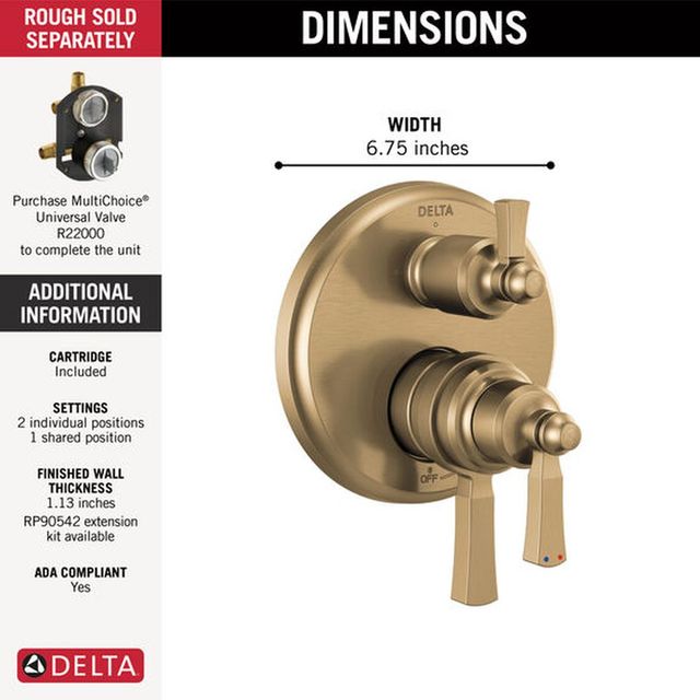 Delta Dorval® Monitor® 17 Series Champagne Bronze 2-Handle Valve Trim with 3-Setting Diverter-1