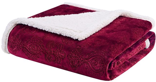 Olliix by Madison Park Elma 1 Burgundy Oversized Textured Plush Throw-0