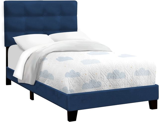 Monarch Specialties Inc. Navy Blue Twin Upholstered Panel Youth Bed-0