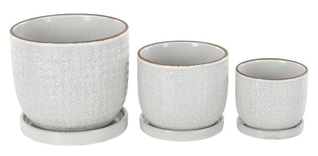 Deco Marche 3-Piece White Circle Patterned Planter Set-2
