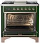 Ilve® Majestic III 36" Emerald Green Pro Style Dual Fuel Liquid Propane Range with 6 Black Brass Burners and Copper Trim-1