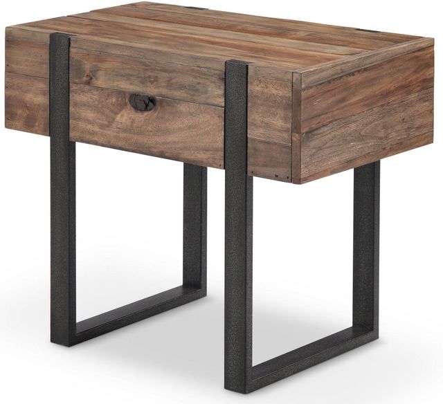 Magnussen Home® Prescott Rustic Honey Chairside End Table with Metal Base -0