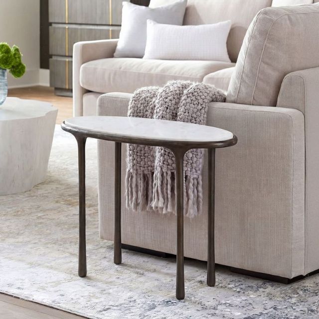 Uttermost® Ata White Accent Table with Dark Bronze Base-1