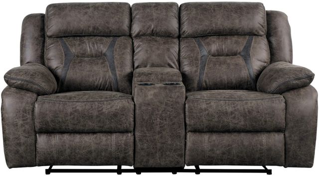 Homelegance® Madrona Dark Brown Double Manual Reclining Loveseat with Center Console-2