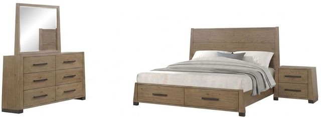 New Classic® Home Furnishings Viera 4-Piece Natural Oak California King Storage Panel Bedroom Set -0