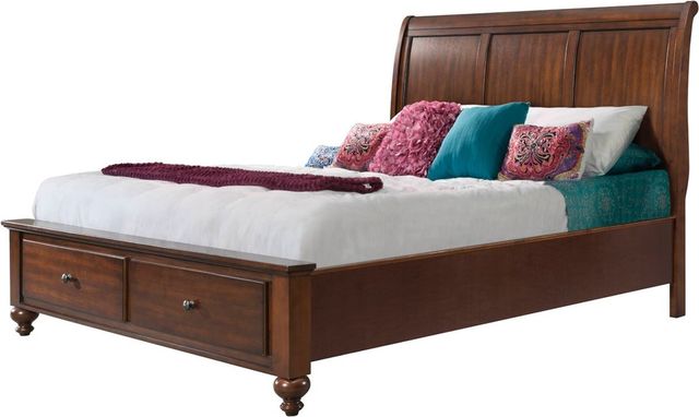 Elements International Chatham Warm Cherry Queen Sleigh Storage Bed-0
