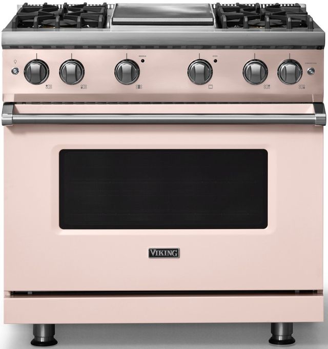 Viking® 5 Series 36" Blush Pro Style Gas (NG) Range with Polished Chrome Trim-0