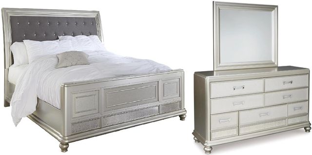 Signature Design by Ashley® Coralayne 3-Piece Silver California King Upholstered Sleigh Bed Set-0