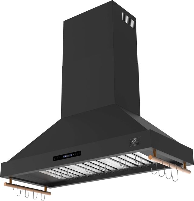 FORNO® Venezia Alta Qualita 48" Black Wall Mounted Range Hood with Antique Brass Accessories, Touch Controls and Baffle Filters-3