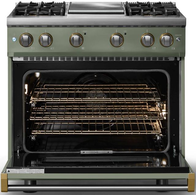 Viking® 5 Series 36" Eucalyptus Pro Style Gas (NG) Range with Brushed Brass Trim-1