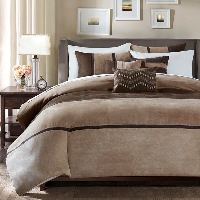Olliix by Madison Park 6 Piece Brown King/California King Palisades Faux Suede Duvet Set-1