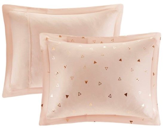 Olliix by Intelligent Design Zoey Blush and Rose Gold Twin/Twin XL Metallic Triangle Print Comforter Set-1
