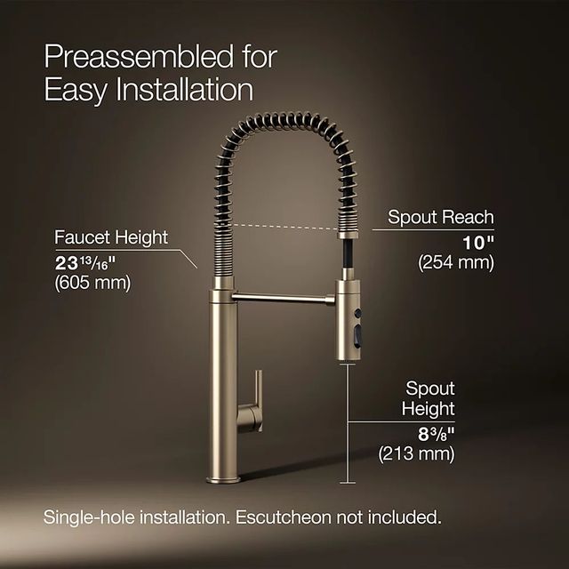 KOHLER® Purist® Vibrant Brushed Bronze Semi-Professional Kitchen Sink Faucet with Three-Function Sprayhead-2