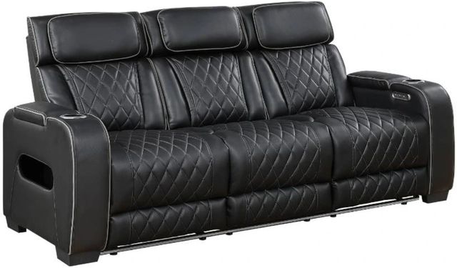 Homelegance® Fairway Black Double Power Reclining Sofa with Drop-Down Console-0