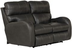 Catnapper® Angelo Gunmetal Leather Power Lay Flat Reclining Loveseat with Power Adjustable Headrest