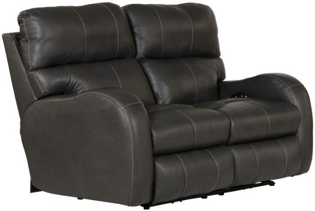 Catnapper® Angelo Gunmetal Leather Power Lay Flat Reclining Loveseat with Power Adjustable Headrest-0