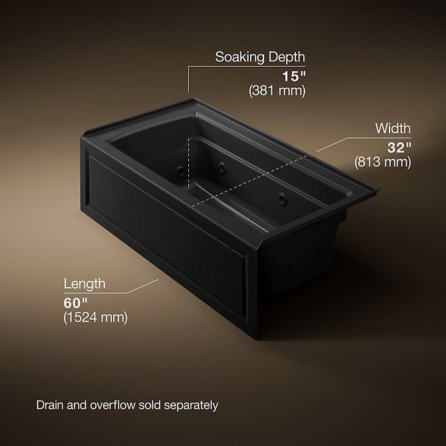 KOHLER® Archer® Black 60" x 32" Alcove Heated Whirlpool Bath - Right Drain-2