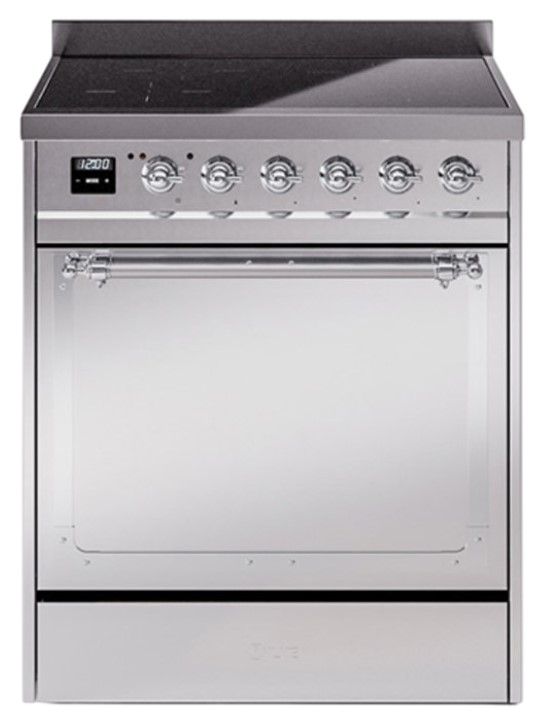Ilve® Nostalgie II Noblesse 30'' Stainless Steel Pro Style Induction Range with Chrome Trim-0