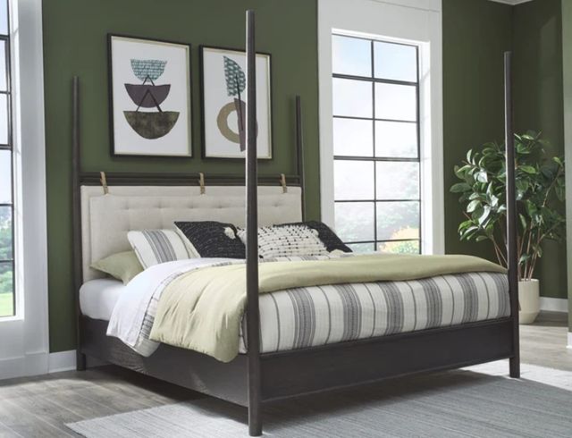 Modus Furniture Rockport Turtle Dove/Yin Full Upholstered Poster Bed-1
