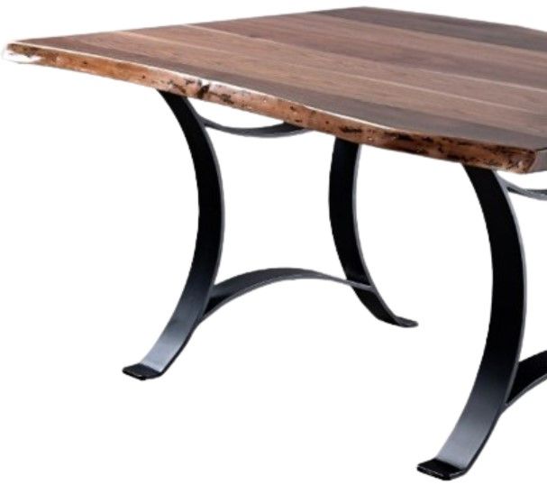 Country View Woodworking Customizable Vail Live Edge Sap Cherry Top Dining Table with Black Powder Base-1