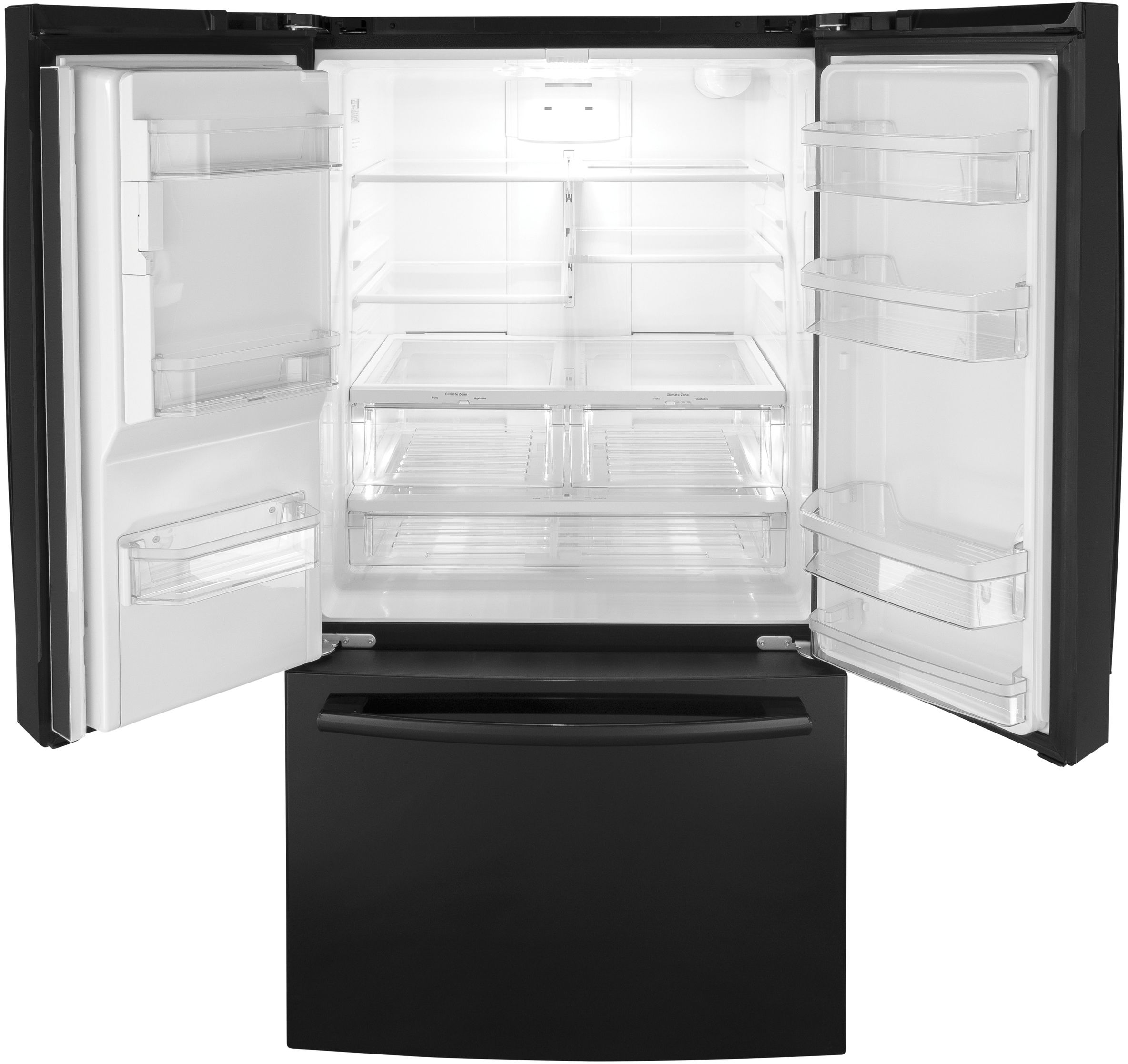 GE® 36 in. 25.6 Cu. Ft. High-Gloss Black Freestanding French Door