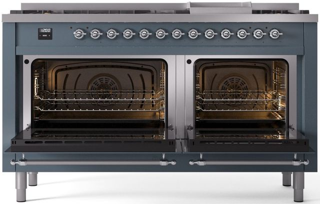 Ilve® Nostalgie II Series 60" Blue Grey Pro Style Dual Fuel Range-2