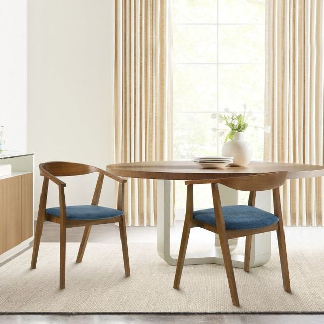 Armen Living Santana 2-Piece Blue/Walnut Dining Arm Chair Set-1