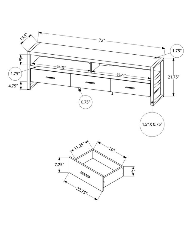 Monarch Specialties Inc. Black/Mango 72" Wood-Look TV Stand with 3 Drawers-2