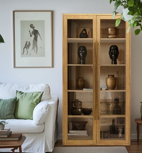 YHD Haya Brown Tall Teak Exposure Cabinet-1