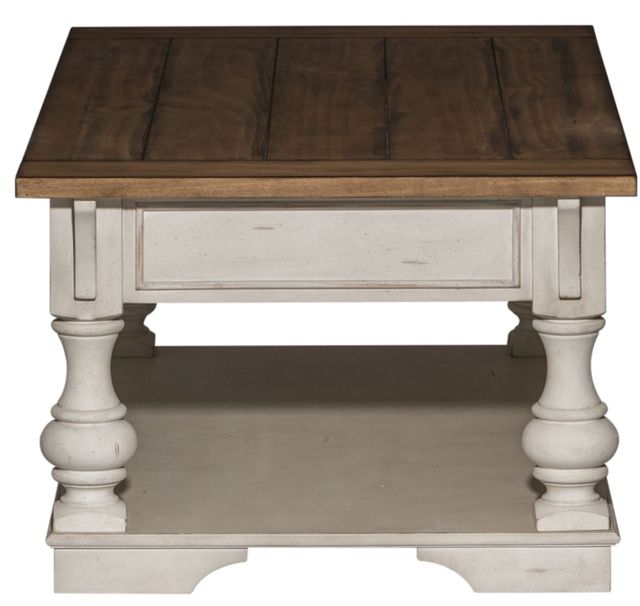 Liberty Furniture Morgan Creek Wirebrushed Tobacco 52" Cocktail Table with Antique White Base-3