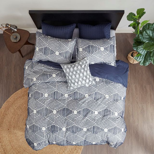 Olliix by INK+IVY Navy King/California King Ellipse Cotton Jacquard Comforter Set-4