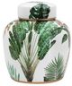 A & B Home Green/White Safari Leaf Lidded Jar-3