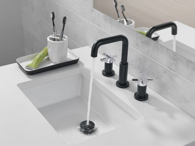 Delta Nicoli® Chrome/Matte Black 2-Handle Cross Widespread Bathroom Faucet-1