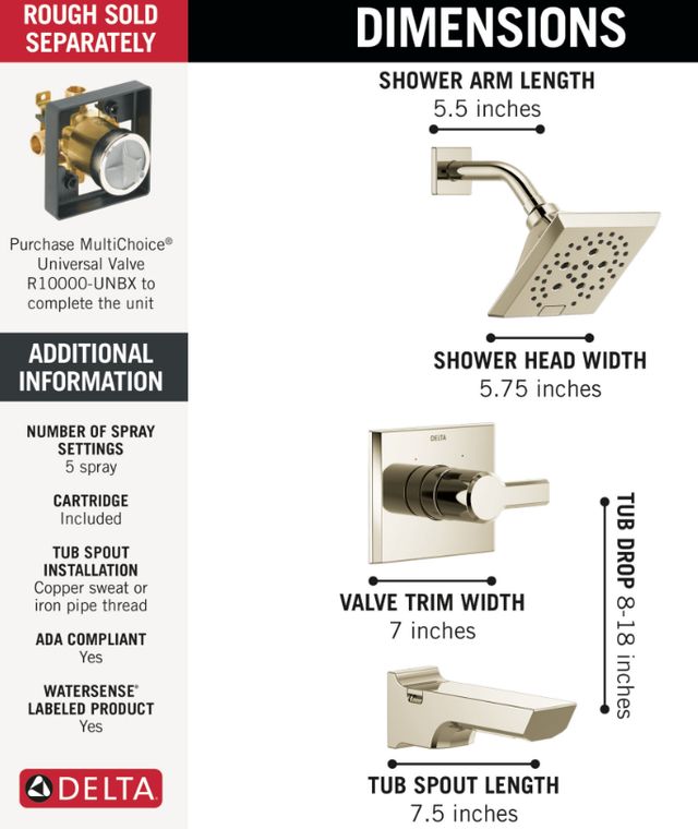 Delta Pivotal® Monitor® 14 Series Lumicoat® Polished Nickel H2Okinetic® Tub and Shower Trim-2