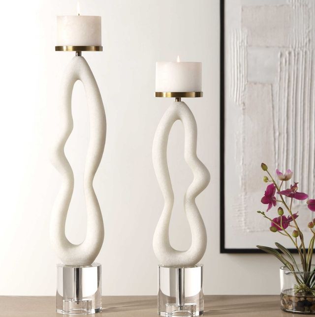 Uttermost® Feamelo 2-Piece Ivory Candle Holder Set-1