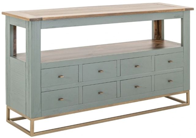 International Furniture Direct Timber Brown/Green Sofa Table with Gold Base-0