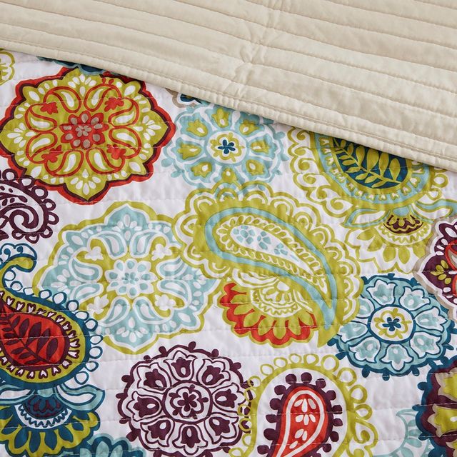 Olliix by Mi Zone Tamil Multi Full/Queen Reversible Coverlet Set-4