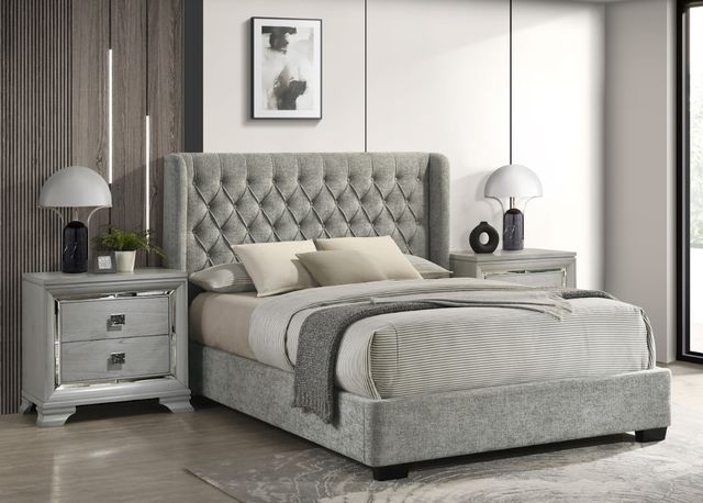 Crown Mark Daphne Light Gray Queen Upholstered Panel Bed-1