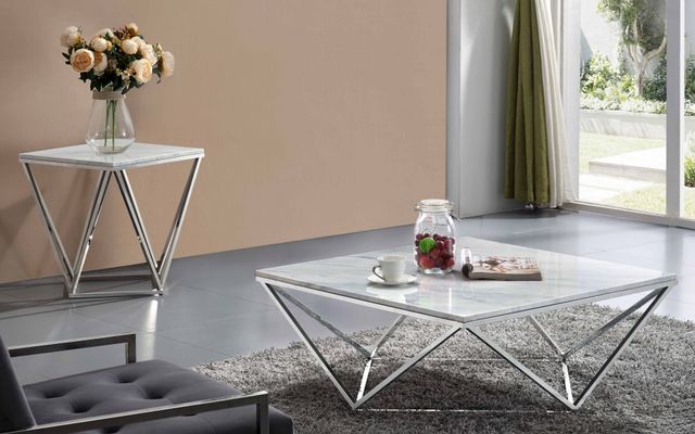 Meridian Furniture Skyler White End Table with Chrome Base-3