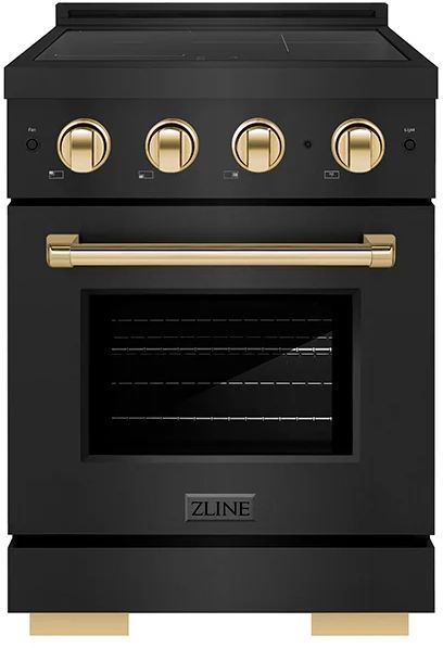 ZLINE Autograph Edition Paramount 24" Black Stainless Steel Pro Style Induction Range with Polished Gold Accents-0